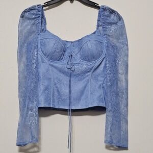 Chelsea&Violet Women Top Size 6 Fits Small Blue Sweetheart Lace Long Sleeves 297